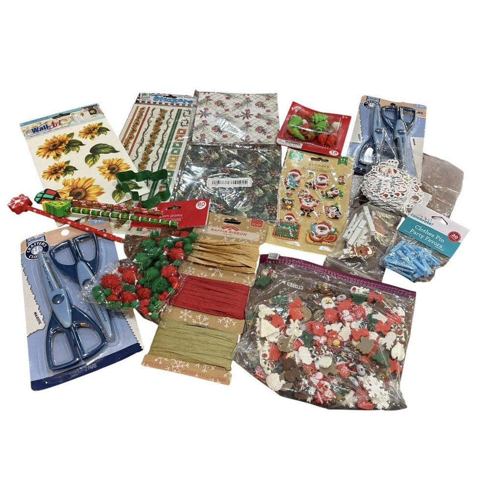 Huge Craft Lot Christmas and More Embellishments Stickers Scissors Scrapbook